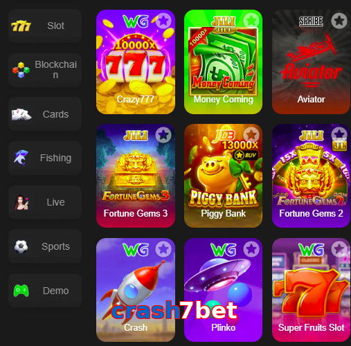 Main screen of Crash7bet game page for PK players