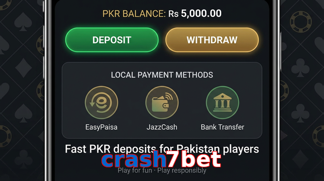 Deposit and withdrawal screen with PKR methods